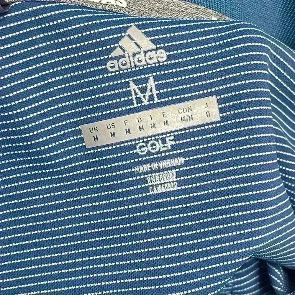 Adidas Golf Polo Shirt Mens Sz M Blue Striped Short Sleeve Moisture Wicking